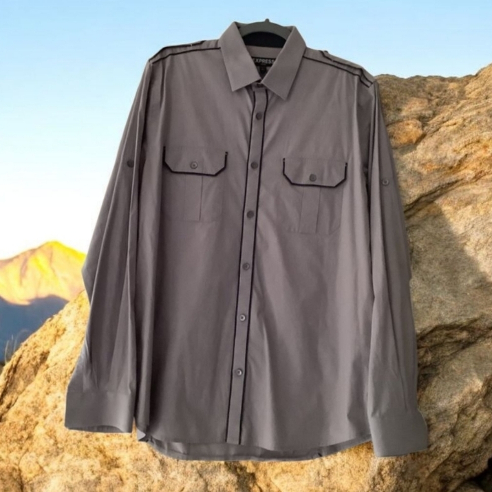 Express fitted shirt gray black size L great look Professional